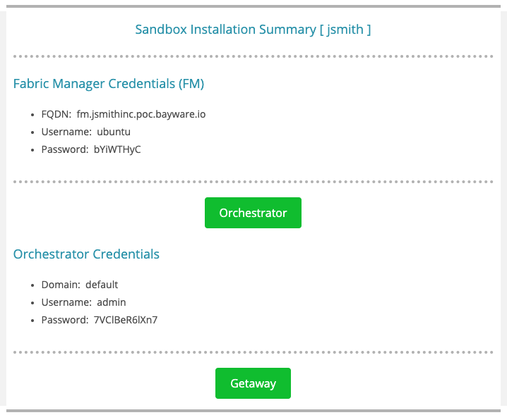 Example Sandbox Installation Summary